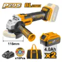 ESMERIL ANGULAR 20V 4.1/2" 2 BAT 4,0 Ah INGCO (CAGLI2011582)