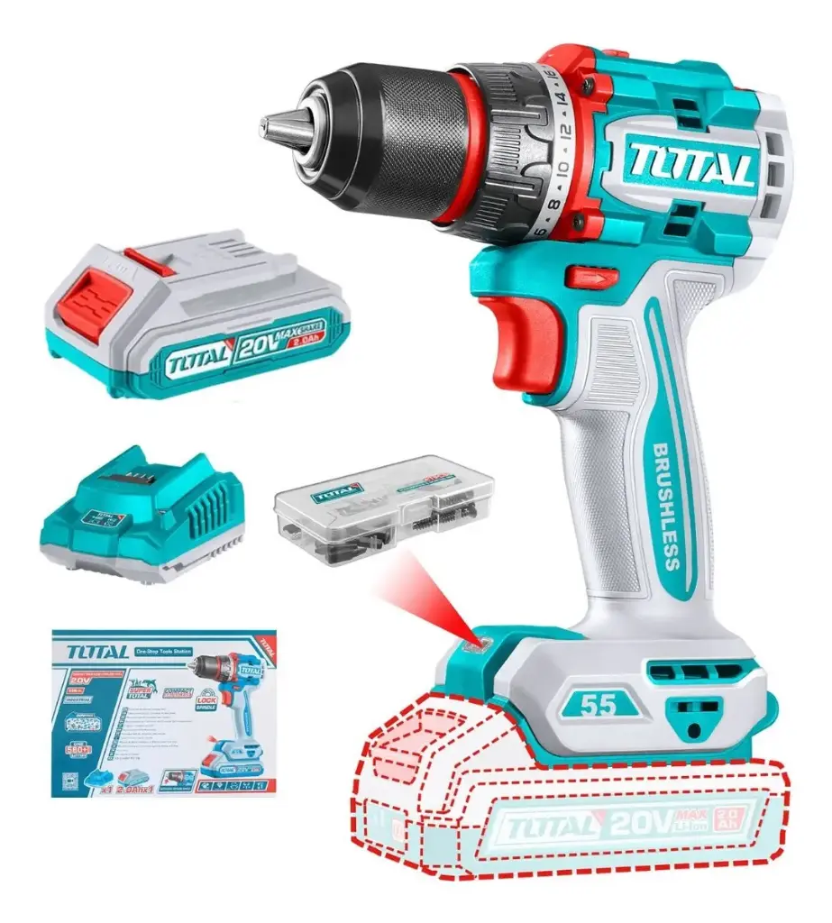 TALADRO ATORNILLADOR 20V+1 BAT 2,0Ah + CARGADOR TOTAL (TDLI205582-7)