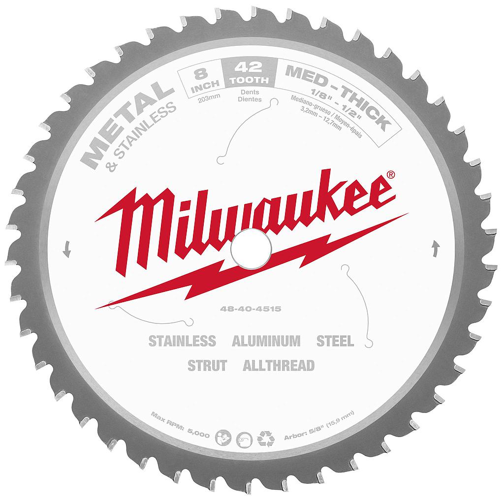 HOJA DE SIERRA CIRCULAR PARA CORTE  METAL DE 8 " MILWAUKEE (48-40-4515)